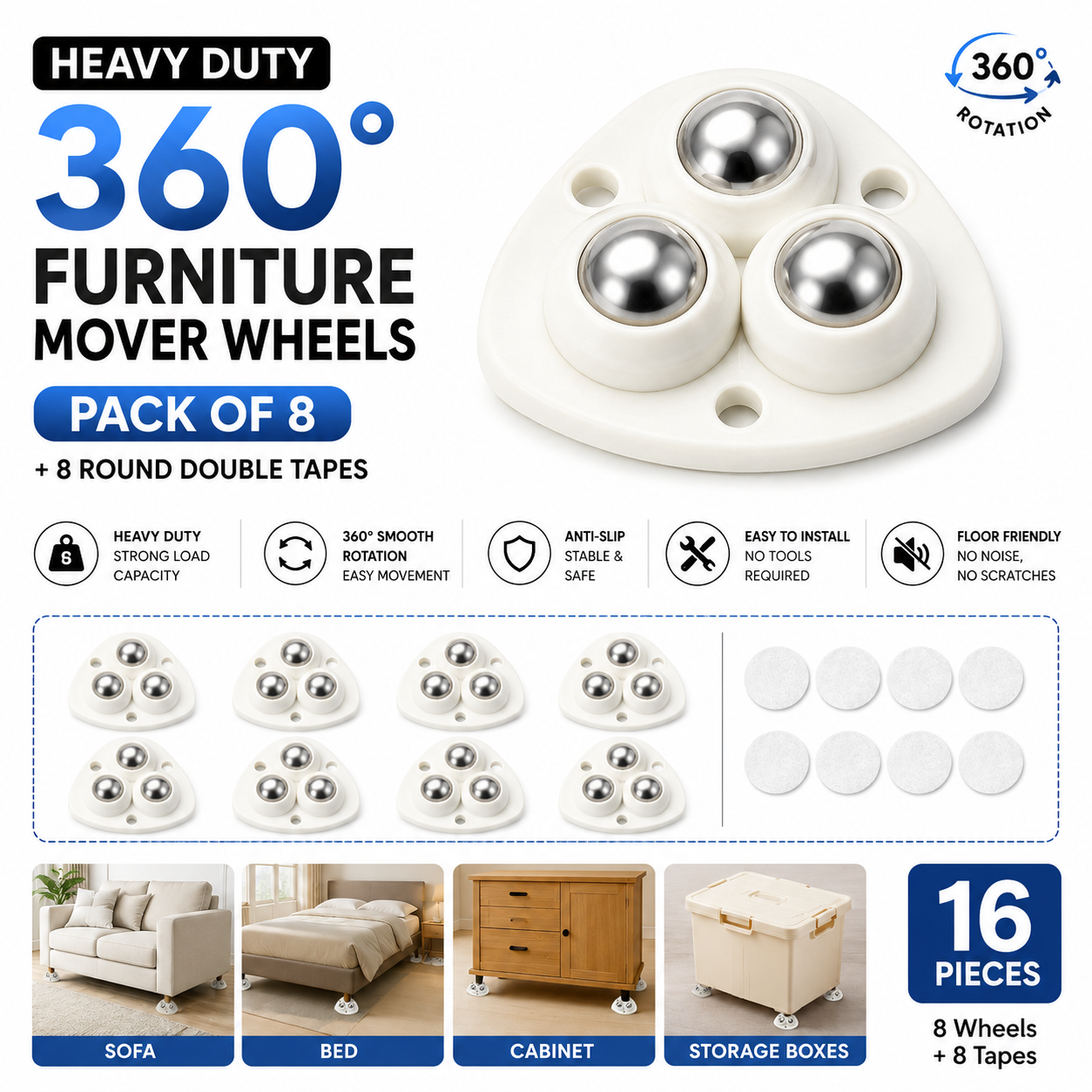 MoveMate 360™ Wheels (Pack Of 8)
