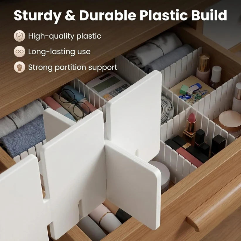 8 Pcs Adjustable Drawer Organiser Dividers in assorted color