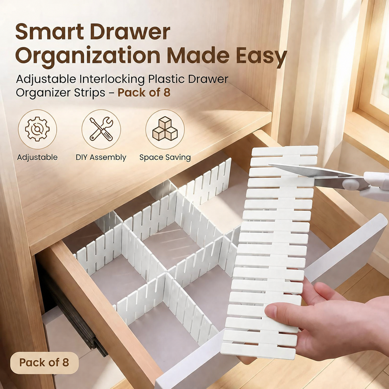 8 Pcs Adjustable Drawer Organiser Dividers in assorted color