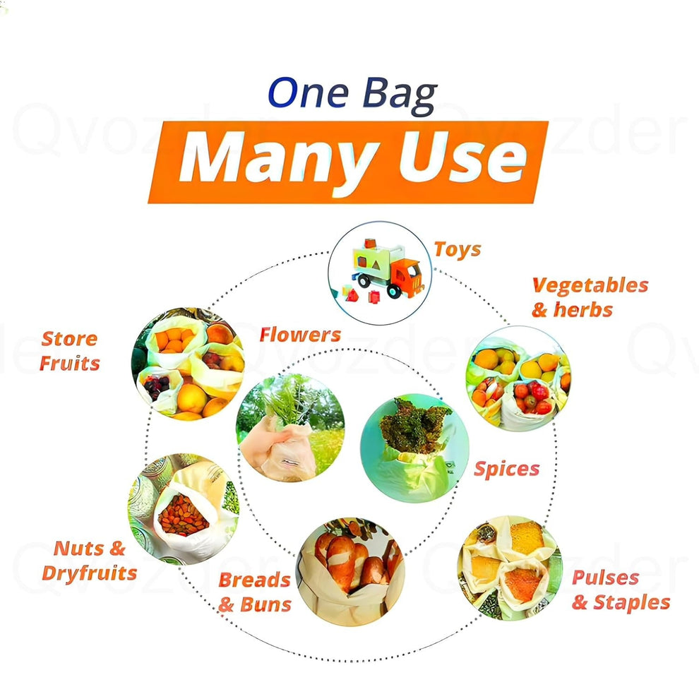 Reusable Cotton Vegetable Storage Bags for Fridge PACK OF 8